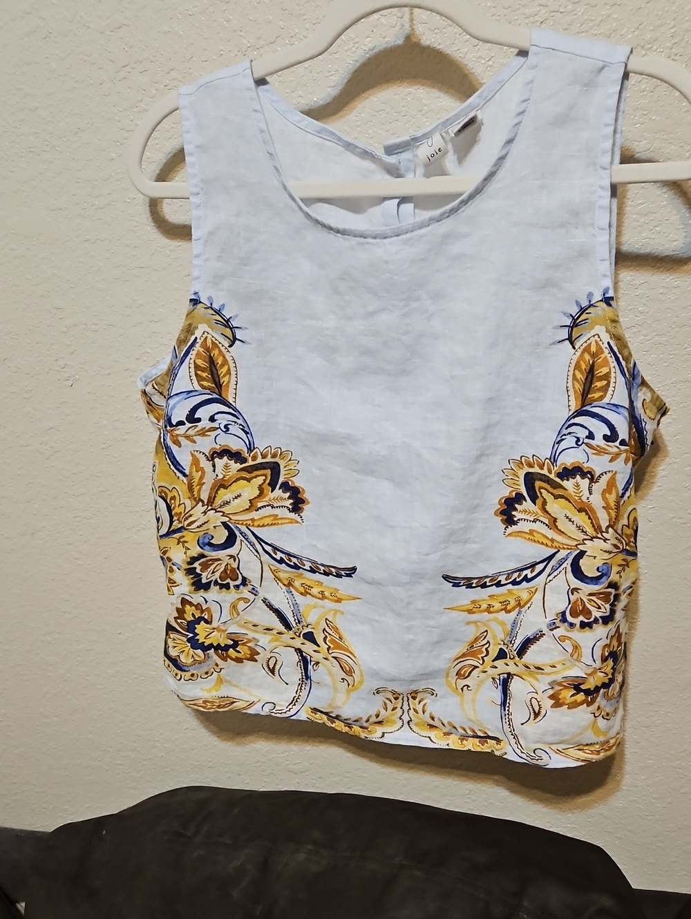 Joie Light Blue Sleeveless Camisole with Yellow and Navy Floral Print